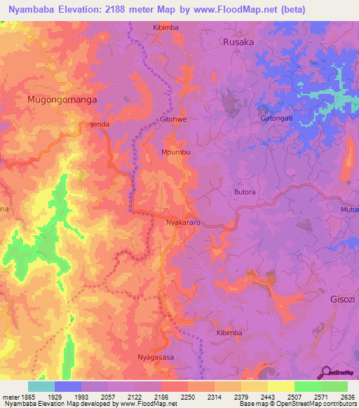 Nyambaba,Burundi Elevation Map
