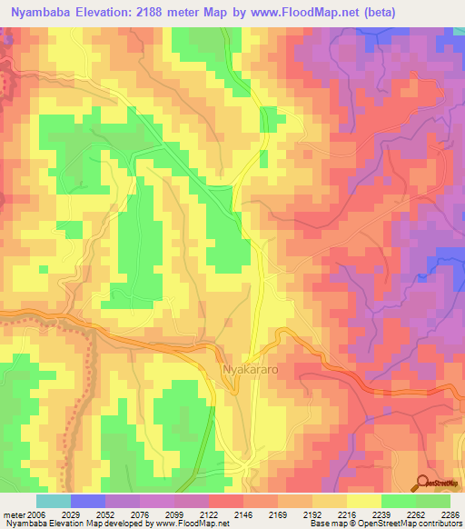 Nyambaba,Burundi Elevation Map