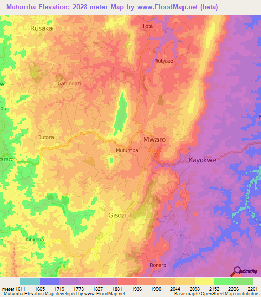 Mutumba,Burundi Elevation Map
