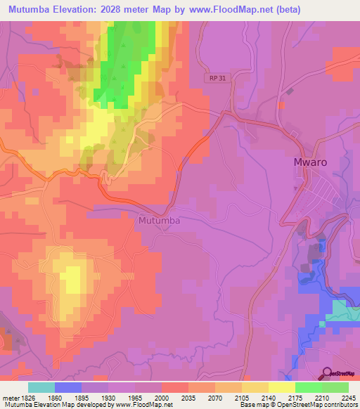 Mutumba,Burundi Elevation Map