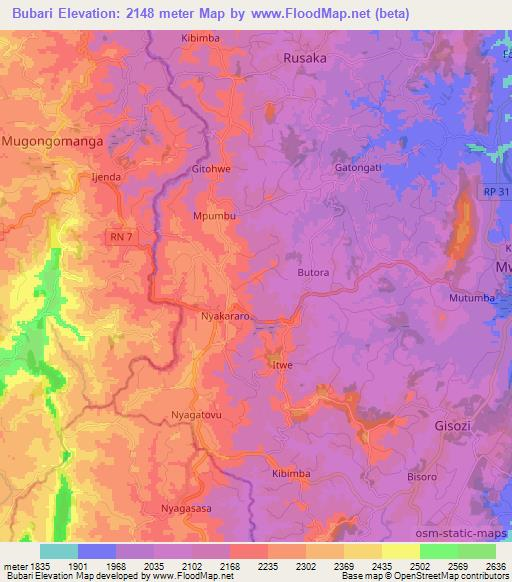 Bubari,Burundi Elevation Map