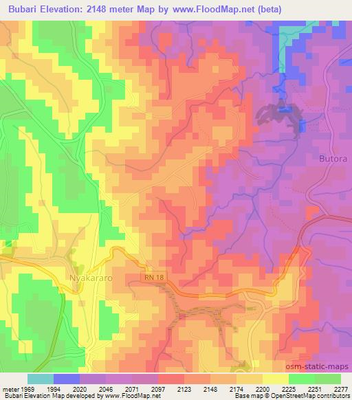 Bubari,Burundi Elevation Map