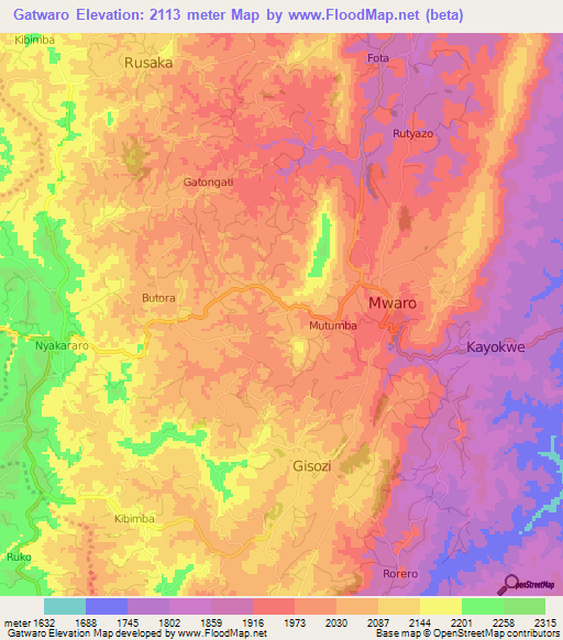 Gatwaro,Burundi Elevation Map