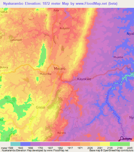 Nyakarambo,Burundi Elevation Map