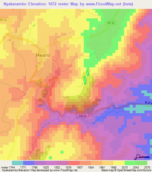 Nyakarambo,Burundi Elevation Map