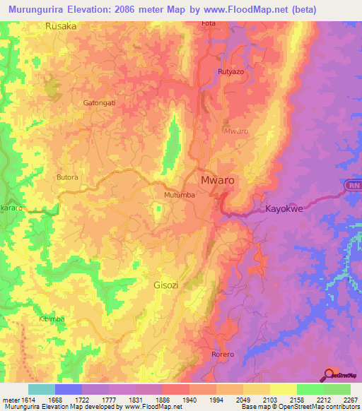 Murungurira,Burundi Elevation Map