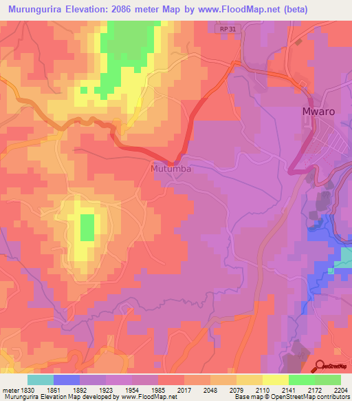 Murungurira,Burundi Elevation Map