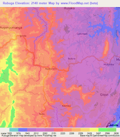 Rubuga,Burundi Elevation Map