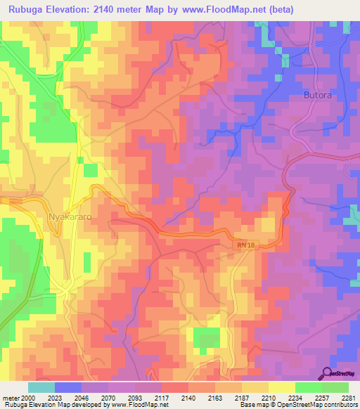 Rubuga,Burundi Elevation Map