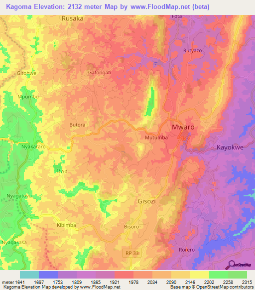 Kagoma,Burundi Elevation Map