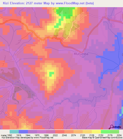 Kizi,Burundi Elevation Map