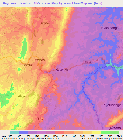 Kayokwe,Burundi Elevation Map