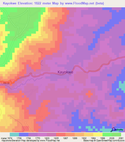 Kayokwe,Burundi Elevation Map