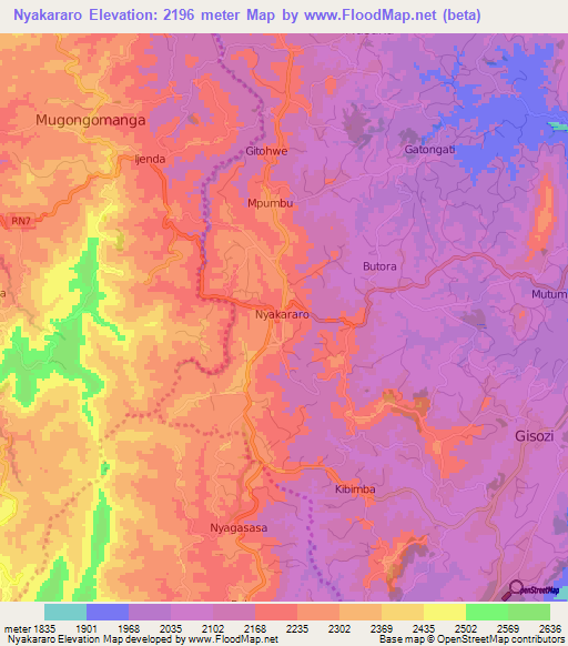Nyakararo,Burundi Elevation Map