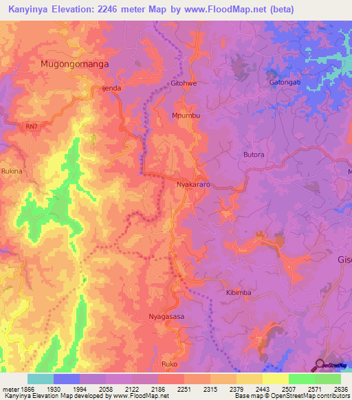 Kanyinya,Burundi Elevation Map