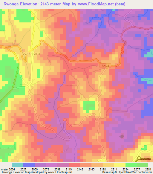Rwonga,Burundi Elevation Map