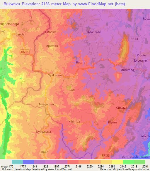 Bukwavu,Burundi Elevation Map