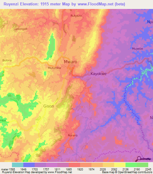 Ruyenzi,Burundi Elevation Map