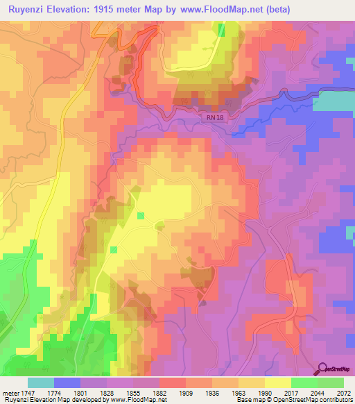 Ruyenzi,Burundi Elevation Map