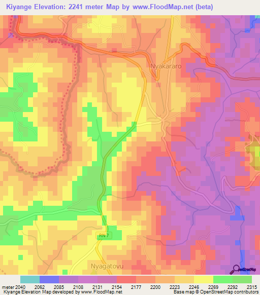 Kiyange,Burundi Elevation Map