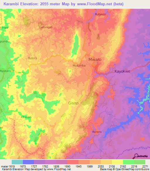 Karambi,Burundi Elevation Map