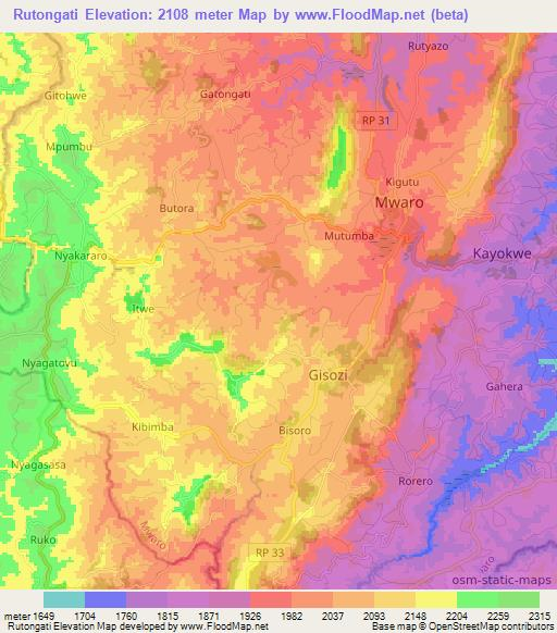 Rutongati,Burundi Elevation Map