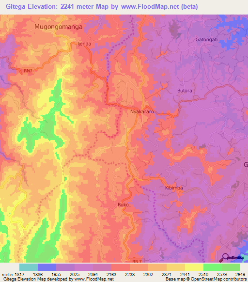 Gitega,Burundi Elevation Map