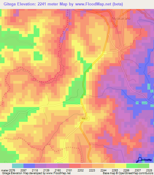 Gitega,Burundi Elevation Map