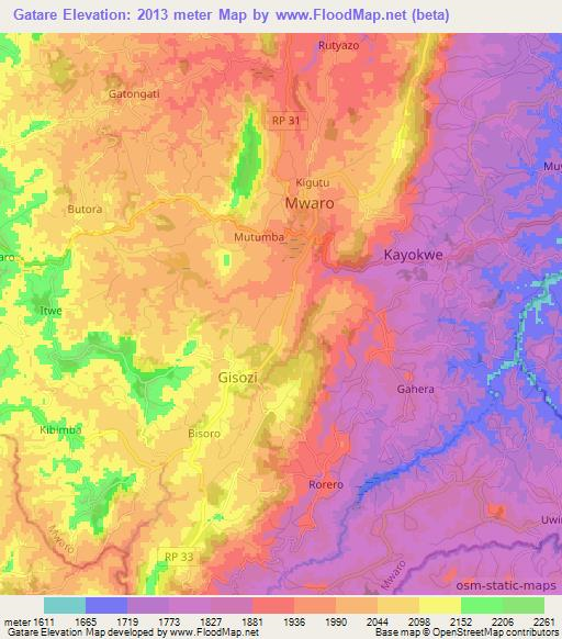 Gatare,Burundi Elevation Map