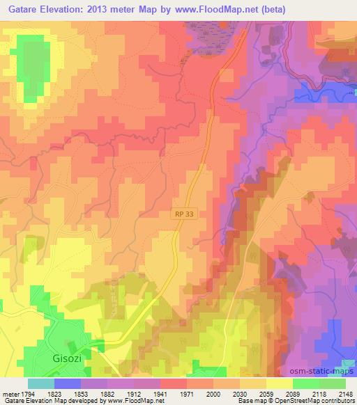 Gatare,Burundi Elevation Map