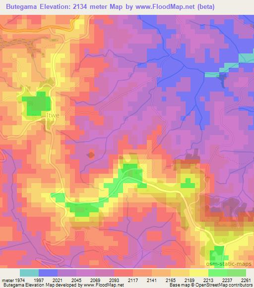 Butegama,Burundi Elevation Map