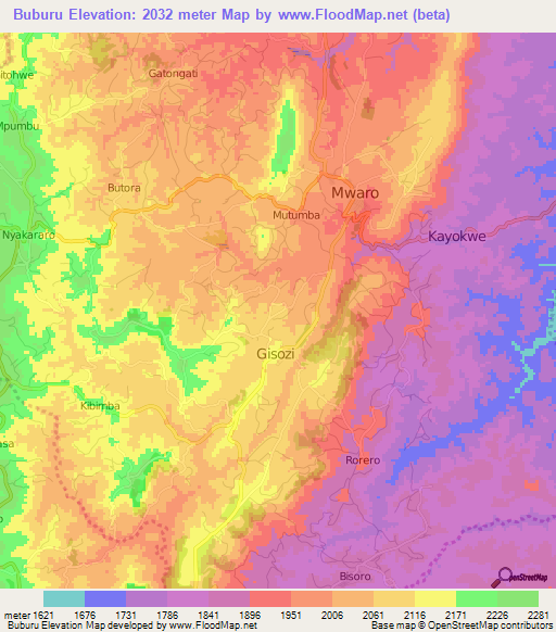 Buburu,Burundi Elevation Map
