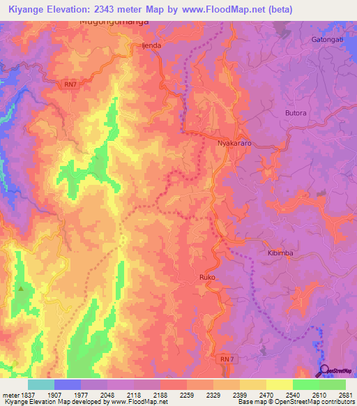 Kiyange,Burundi Elevation Map