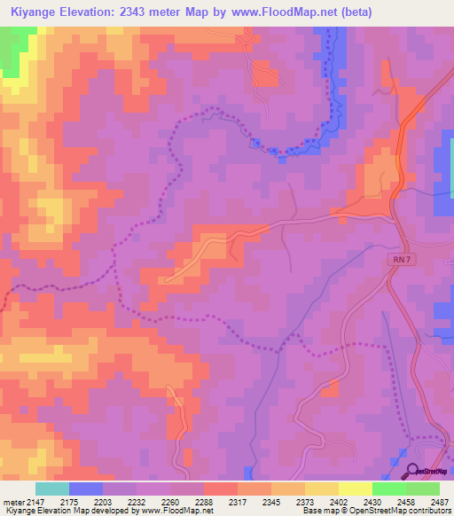 Kiyange,Burundi Elevation Map