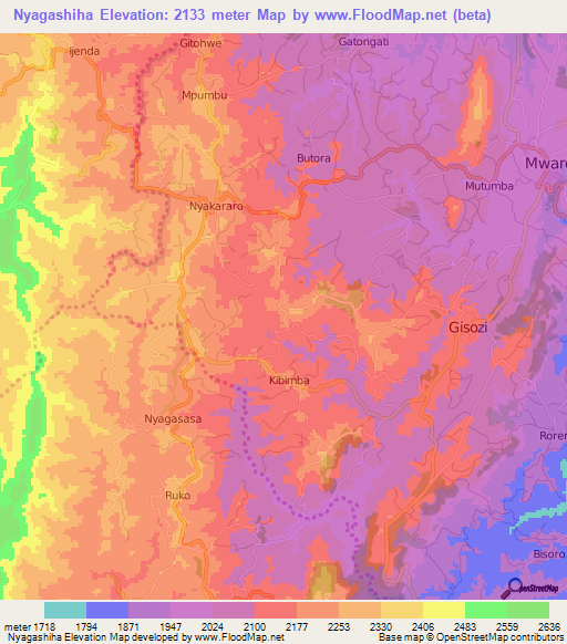 Nyagashiha,Burundi Elevation Map