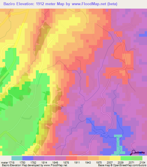 Baziro,Burundi Elevation Map