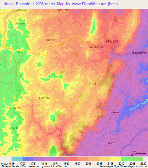Ndava,Burundi Elevation Map