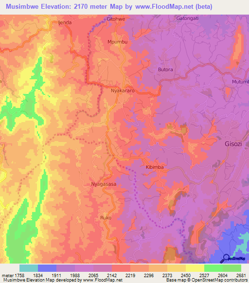 Musimbwe,Burundi Elevation Map