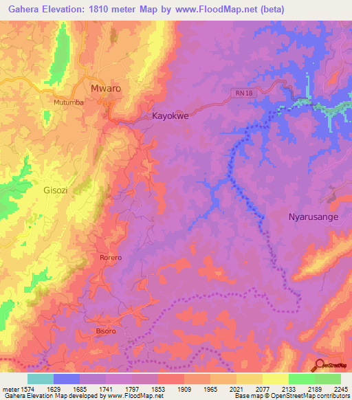 Gahera,Burundi Elevation Map