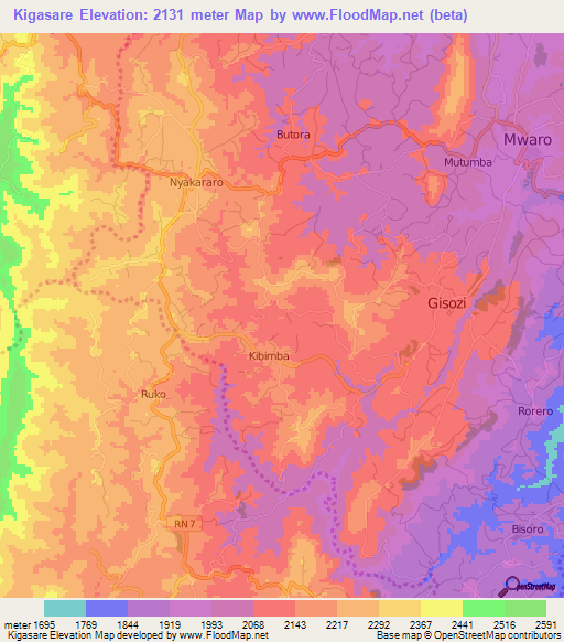 Kigasare,Burundi Elevation Map