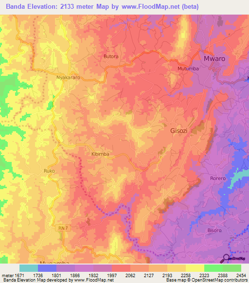 Banda,Burundi Elevation Map