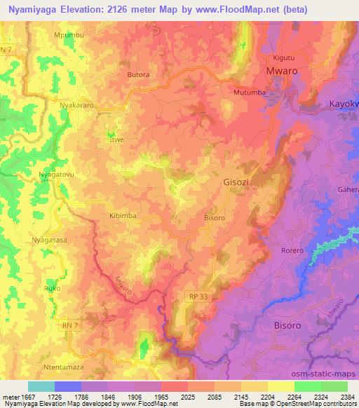 Nyamiyaga,Burundi Elevation Map