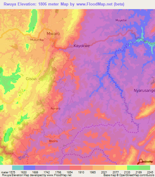 Rwuya,Burundi Elevation Map