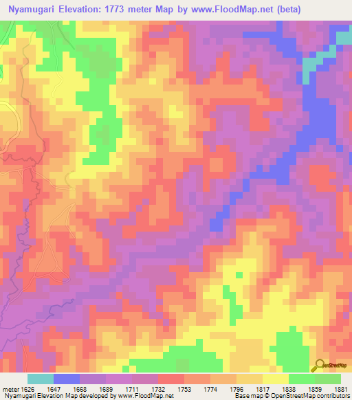 Nyamugari,Burundi Elevation Map