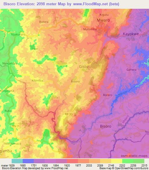Bisoro,Burundi Elevation Map