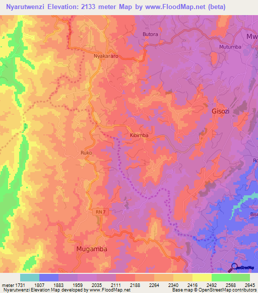 Nyarutwenzi,Burundi Elevation Map