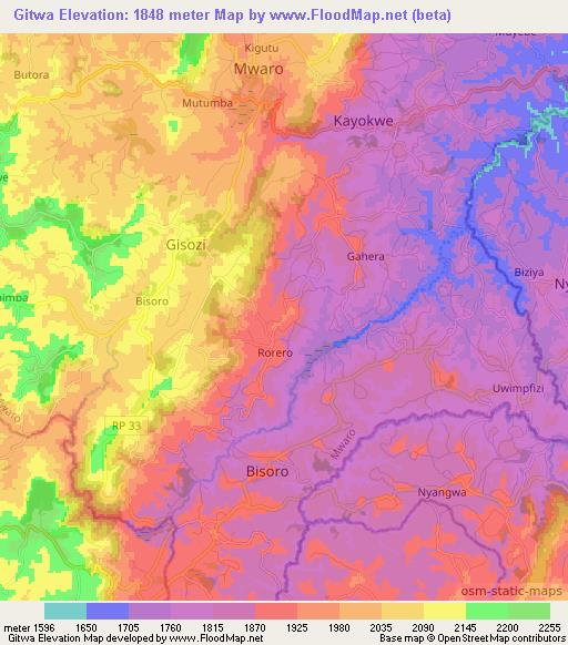 Gitwa,Burundi Elevation Map