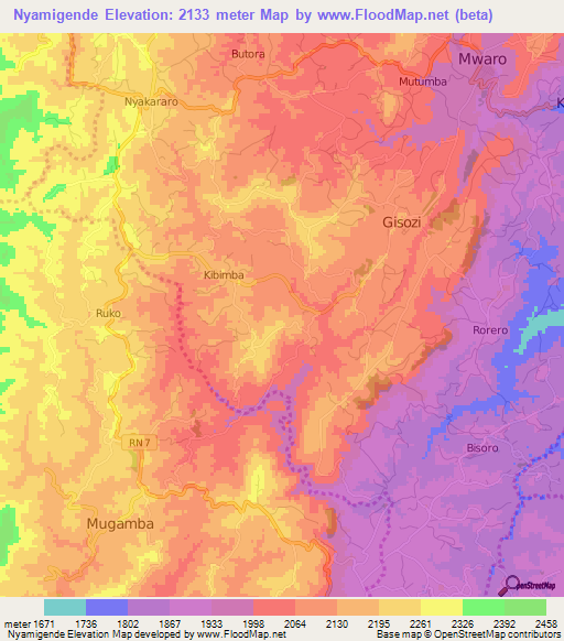 Nyamigende,Burundi Elevation Map
