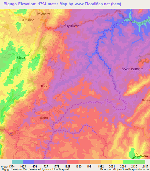 Bigugo,Burundi Elevation Map