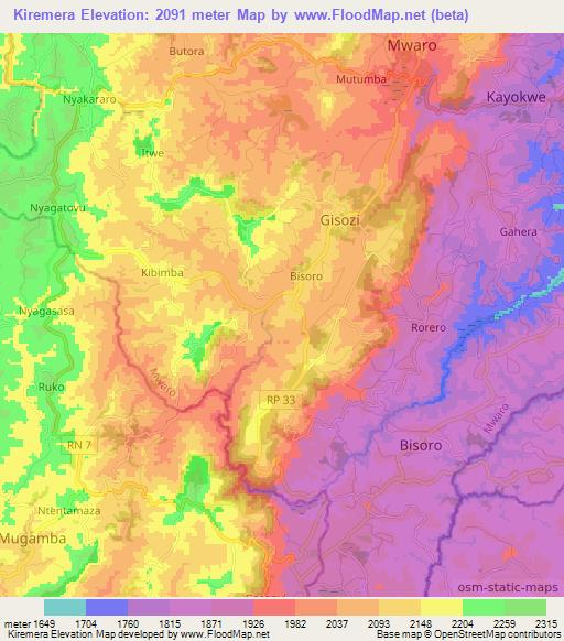 Kiremera,Burundi Elevation Map